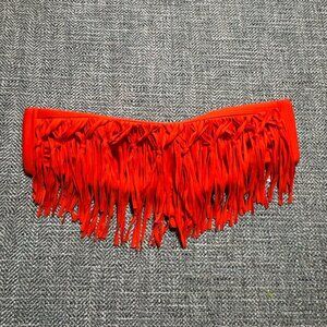 L Space Women's Solid Orange Fringe Bandeau Bikini Top Size Small Nylon, Spandex